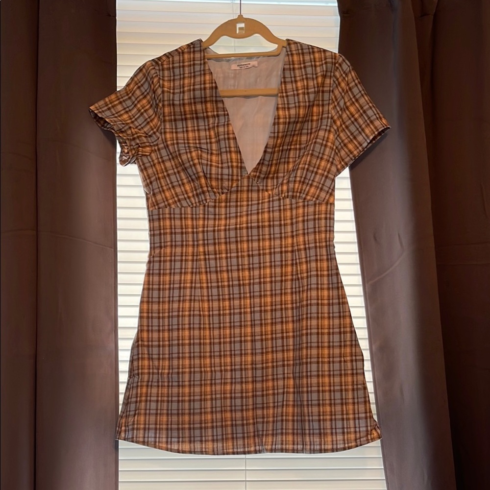 Peppermayo Plaid Mini Dress - Brown and Black
